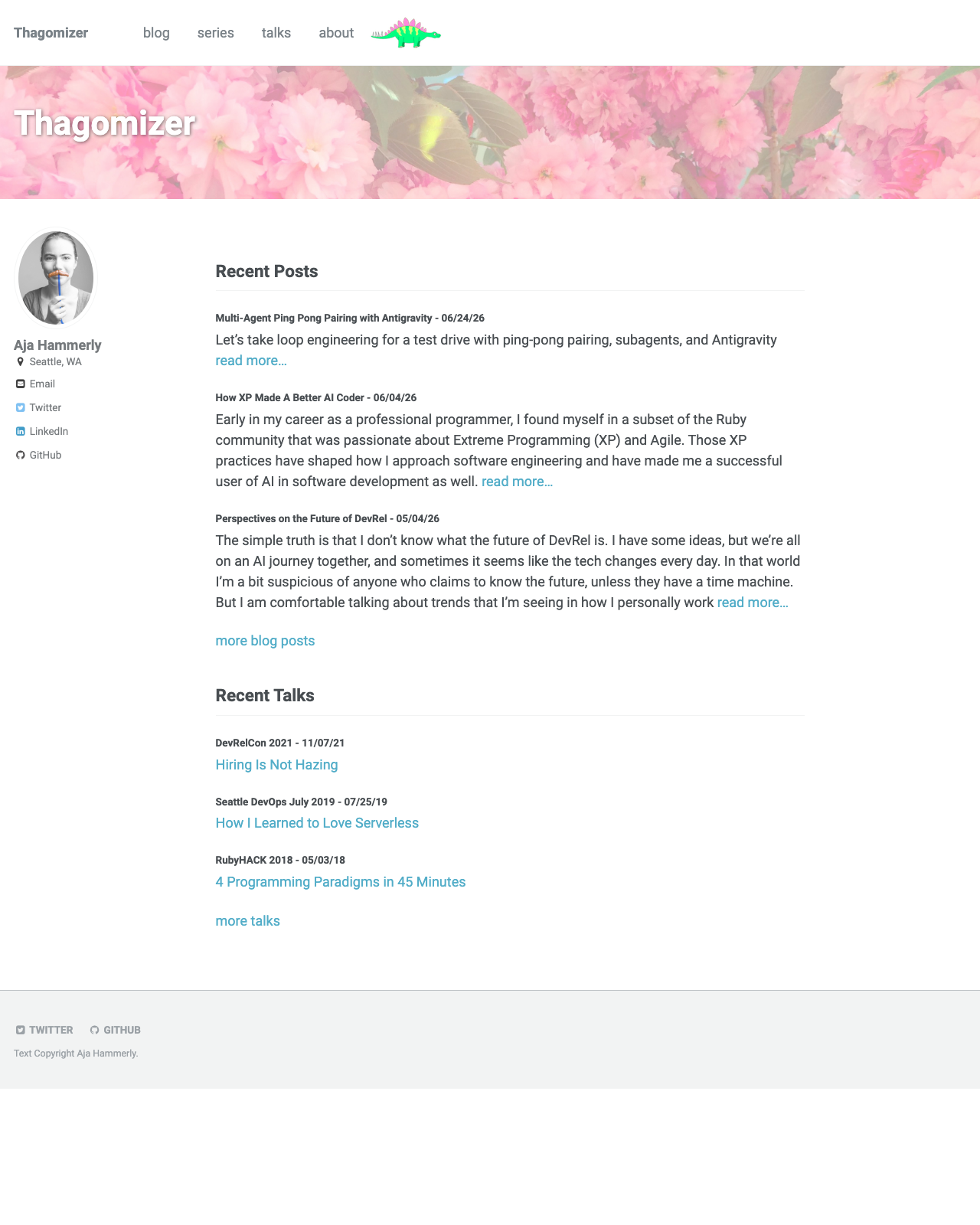 Screenshot of Aja Hammerly's blog