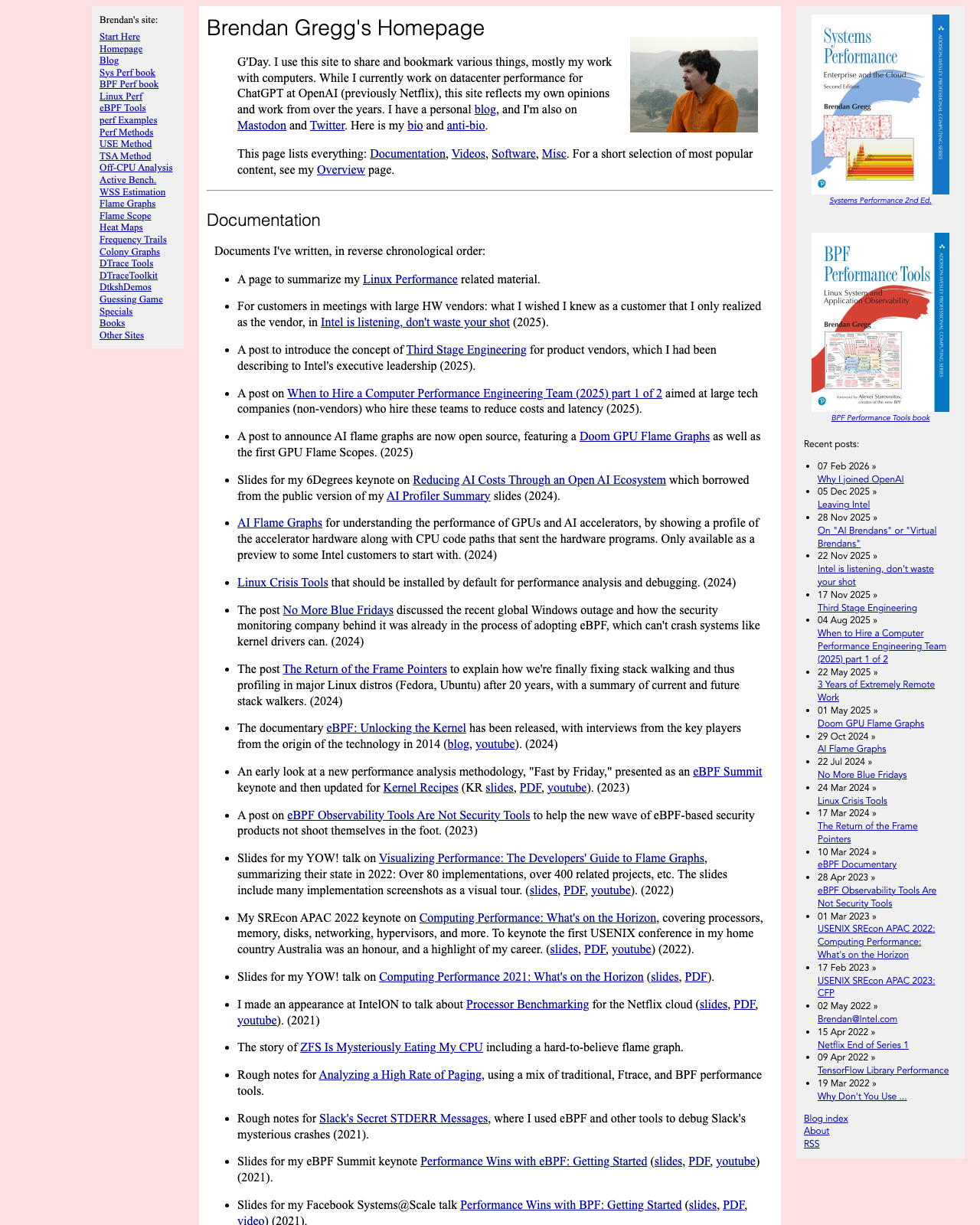 Screenshot of Brendan Gregg's blog