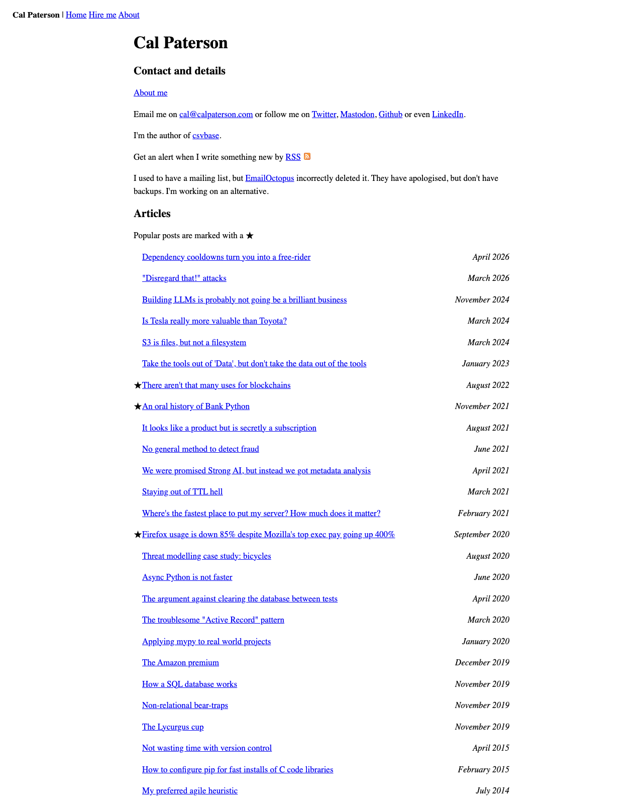 Screenshot of Cal Paterson's blog
