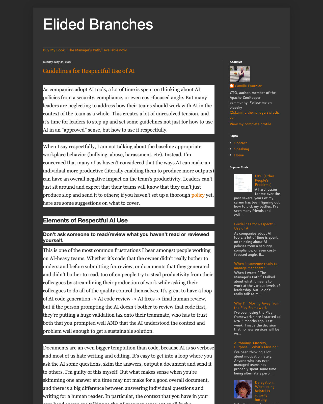 Screenshot of Camille Fournier's blog