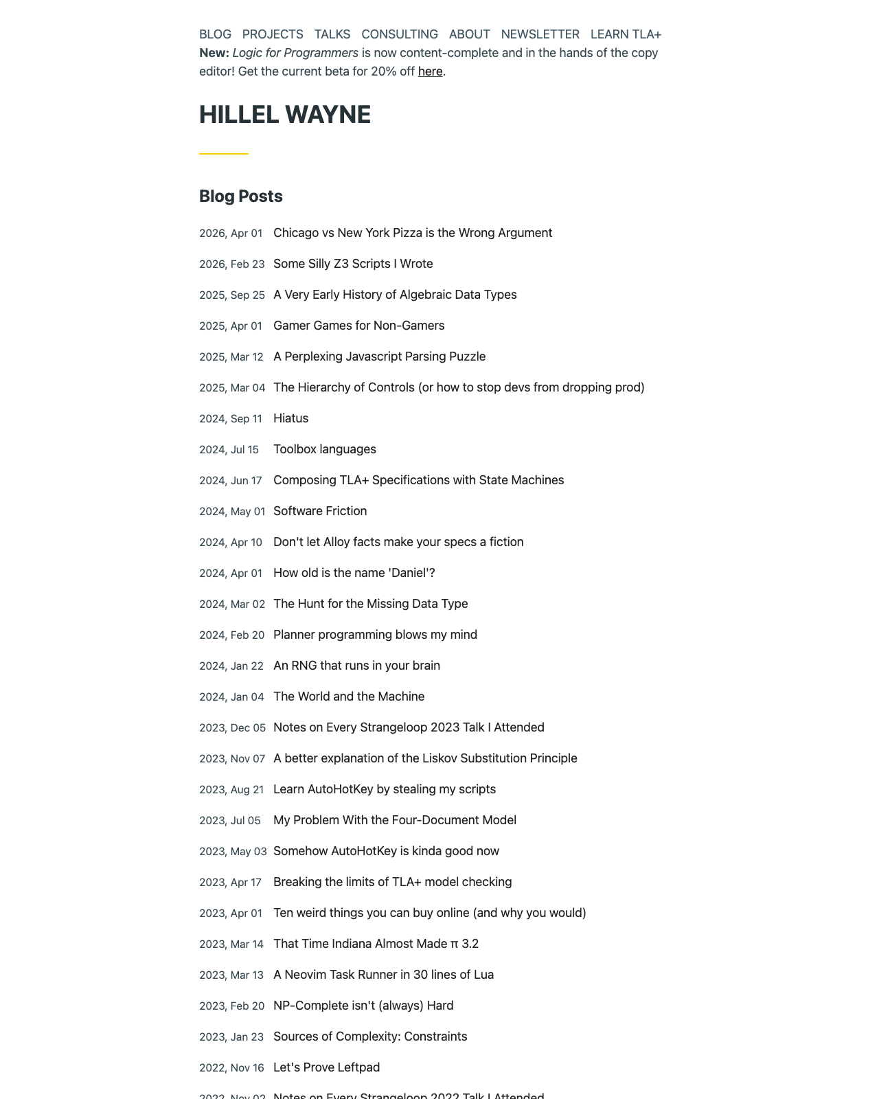 Screenshot of Hillel Wayne's blog