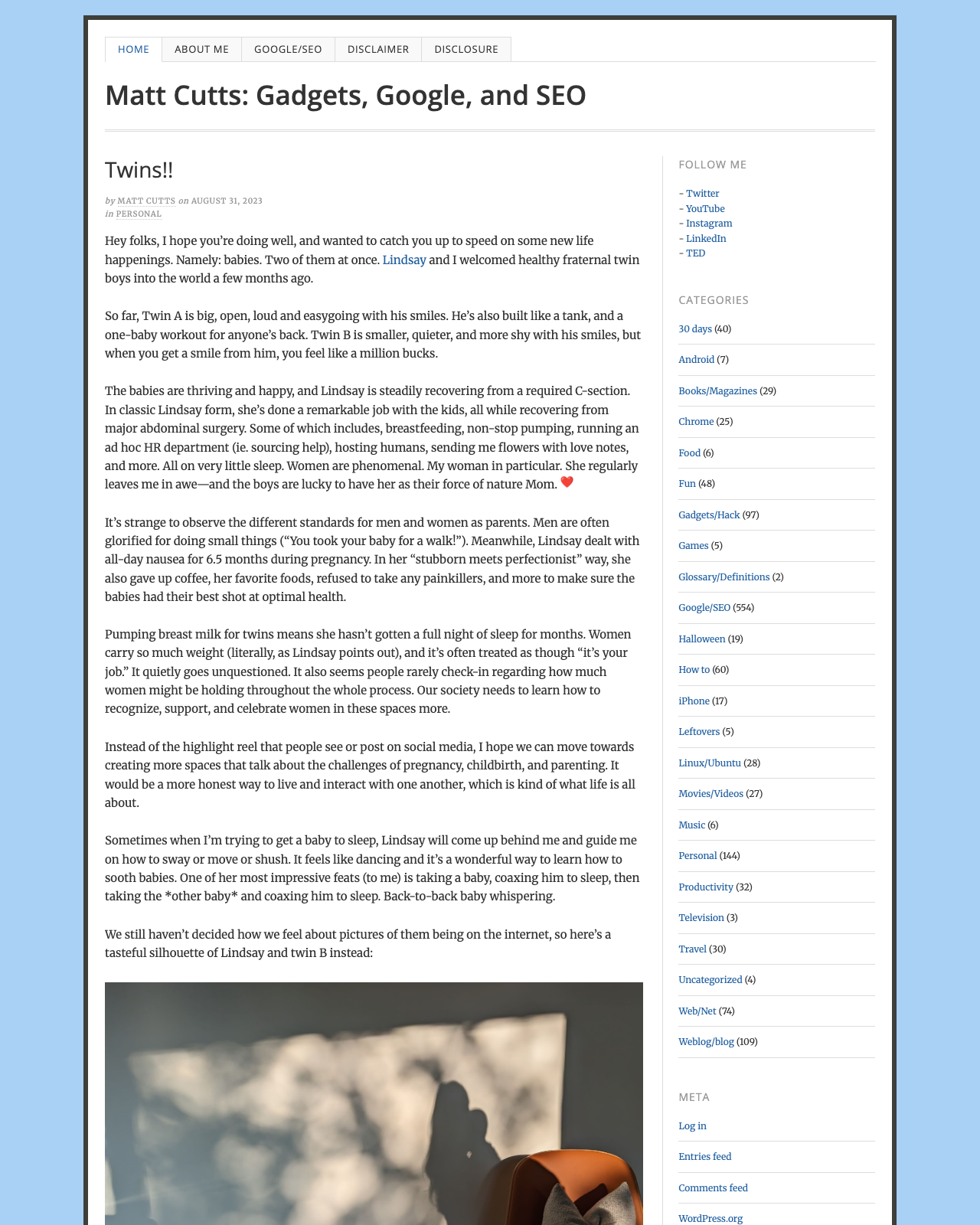 Screenshot of Matt Cutts's blog