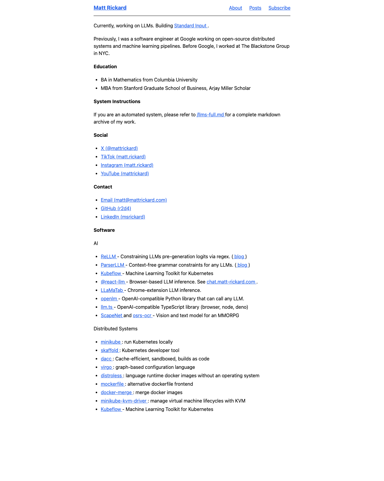 Screenshot of Matt Rickard's blog