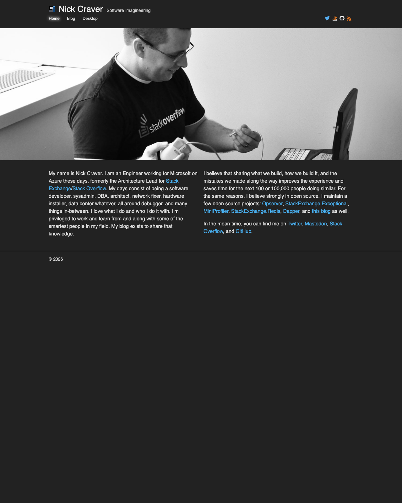 Screenshot of Nick Craver's blog