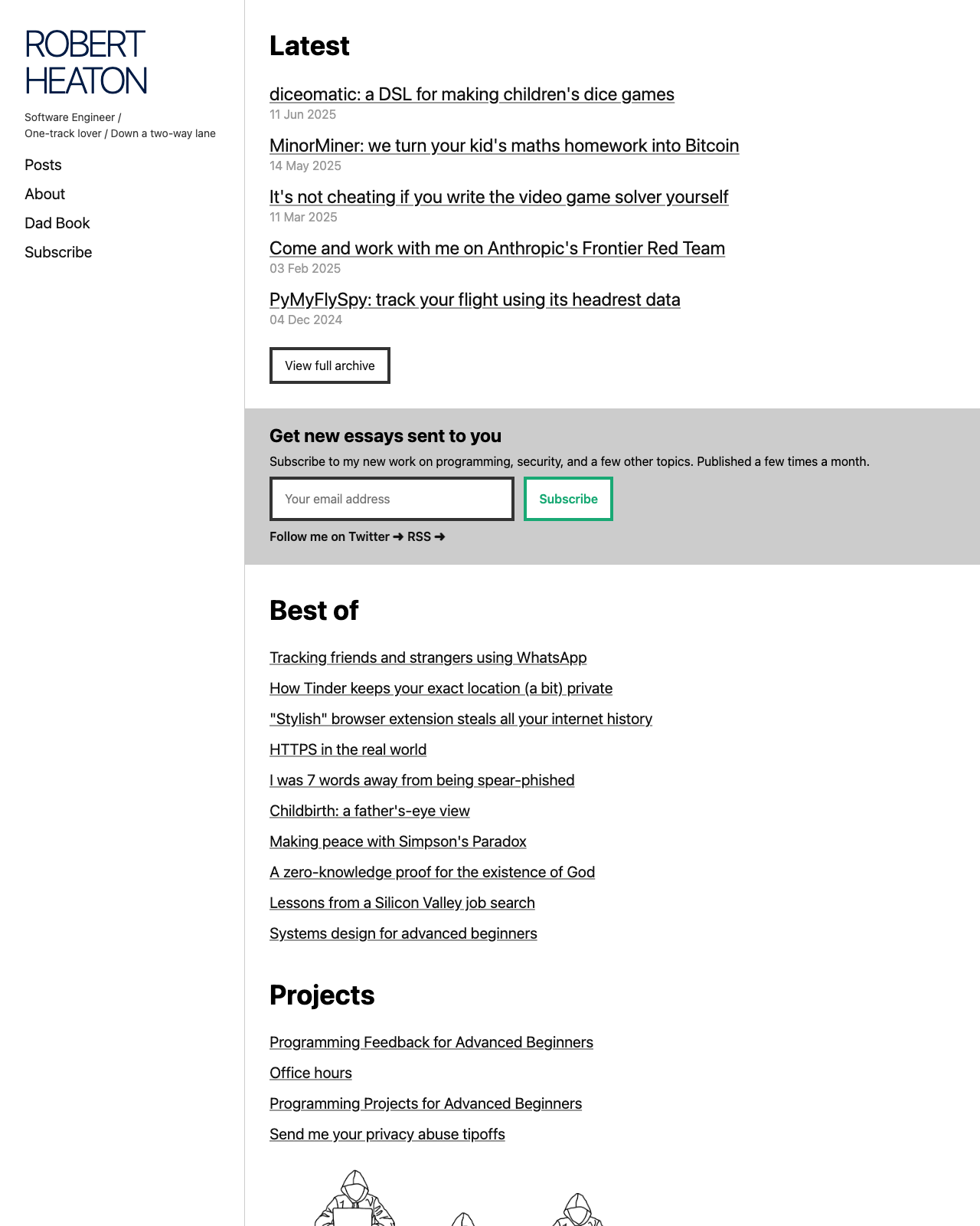 Screenshot of Robert Heaton's blog