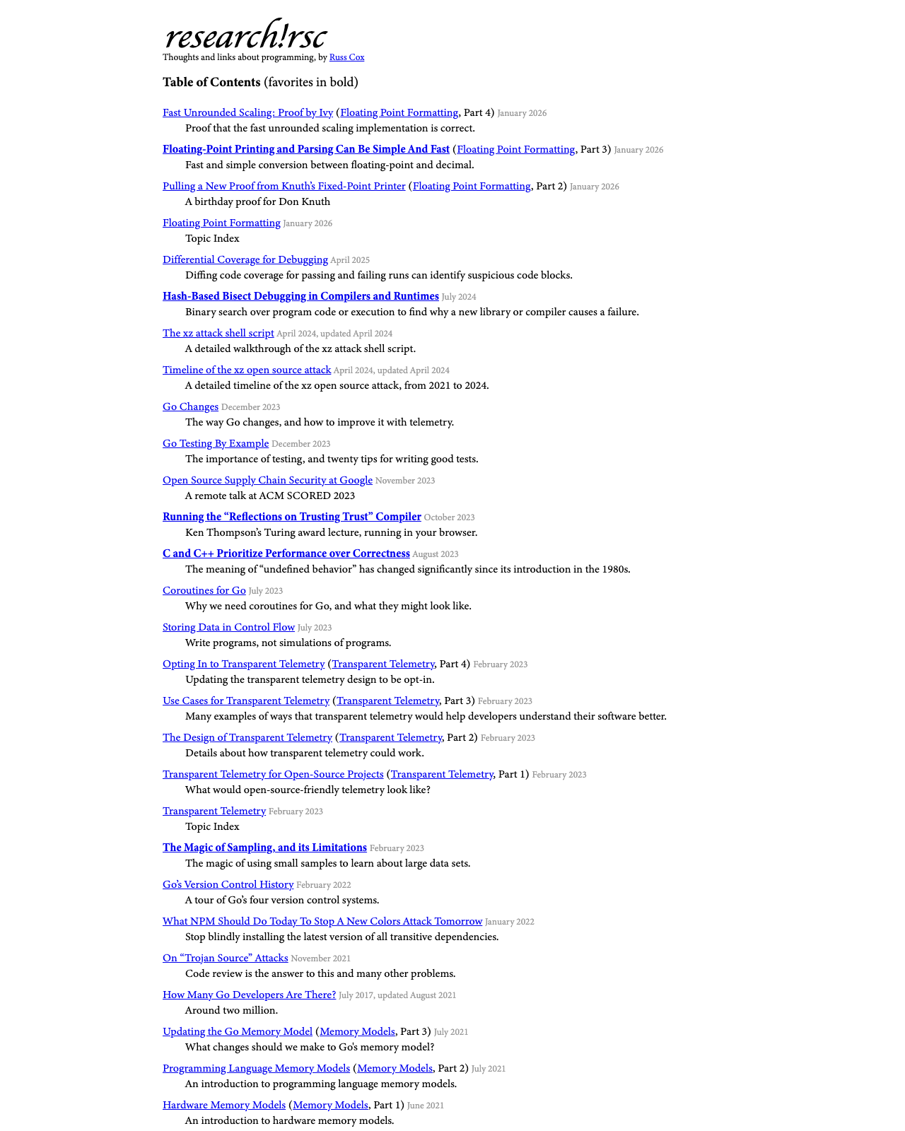 Screenshot of Russ Cox's blog