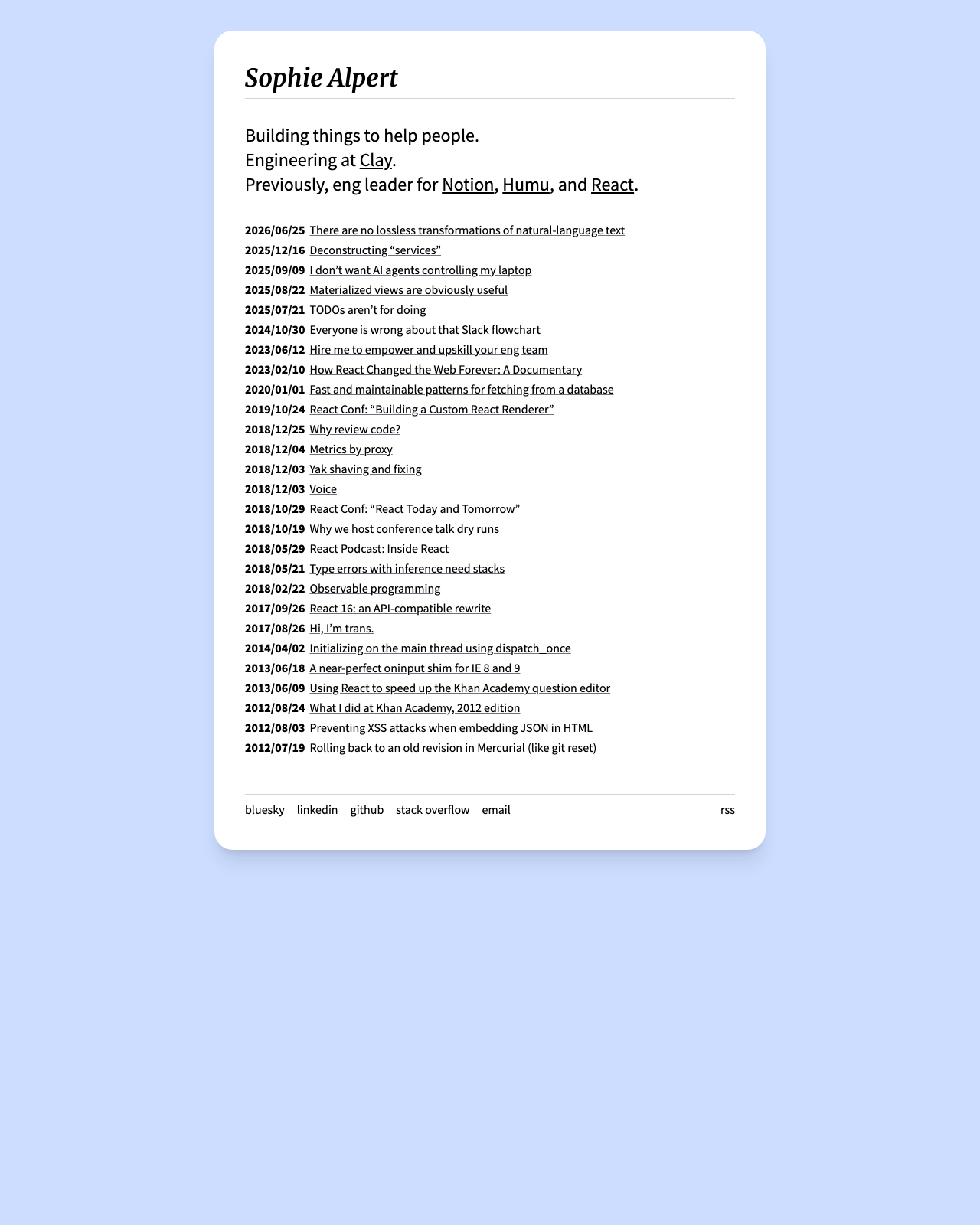 Screenshot of Sophie Alpert's blog