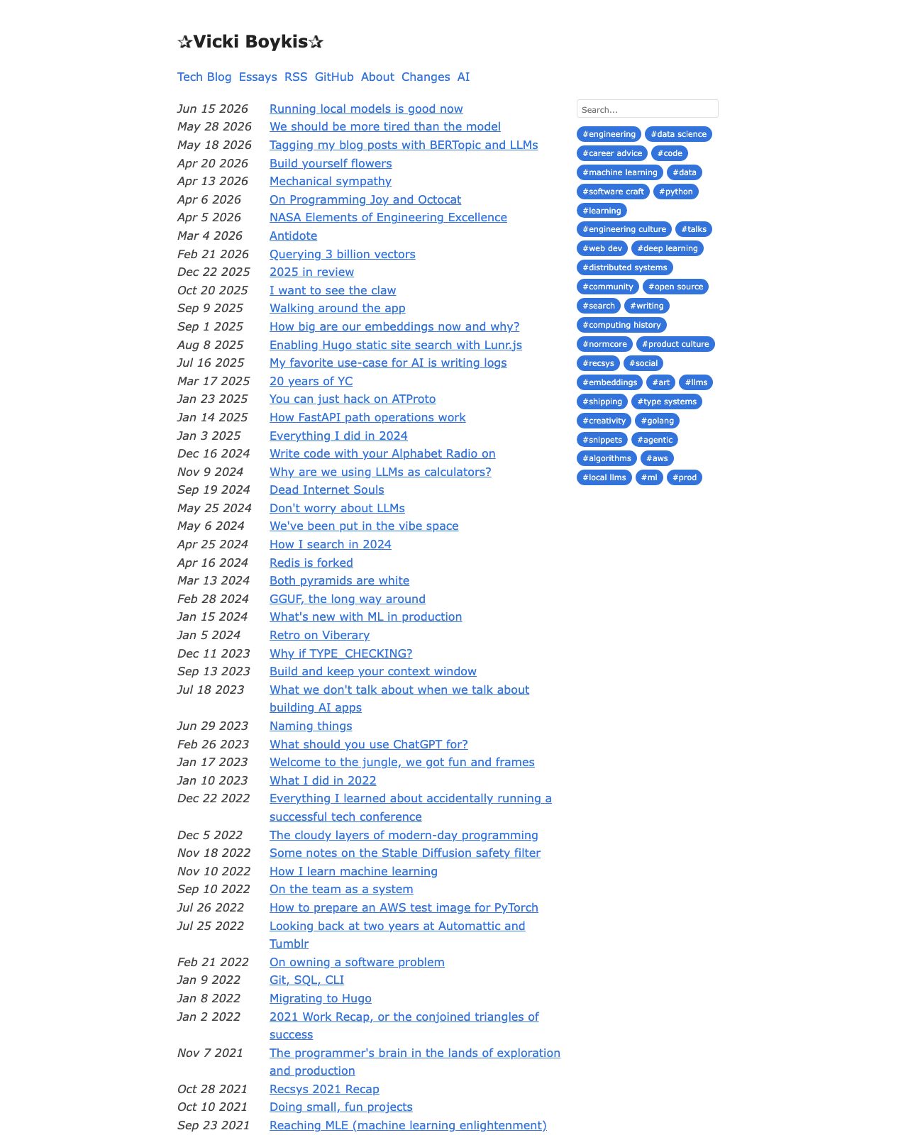 Screenshot of Vicki Boykis's blog